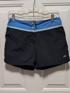 Orage Black Athletic Shorts with Blue Waistband and Aqua Trim